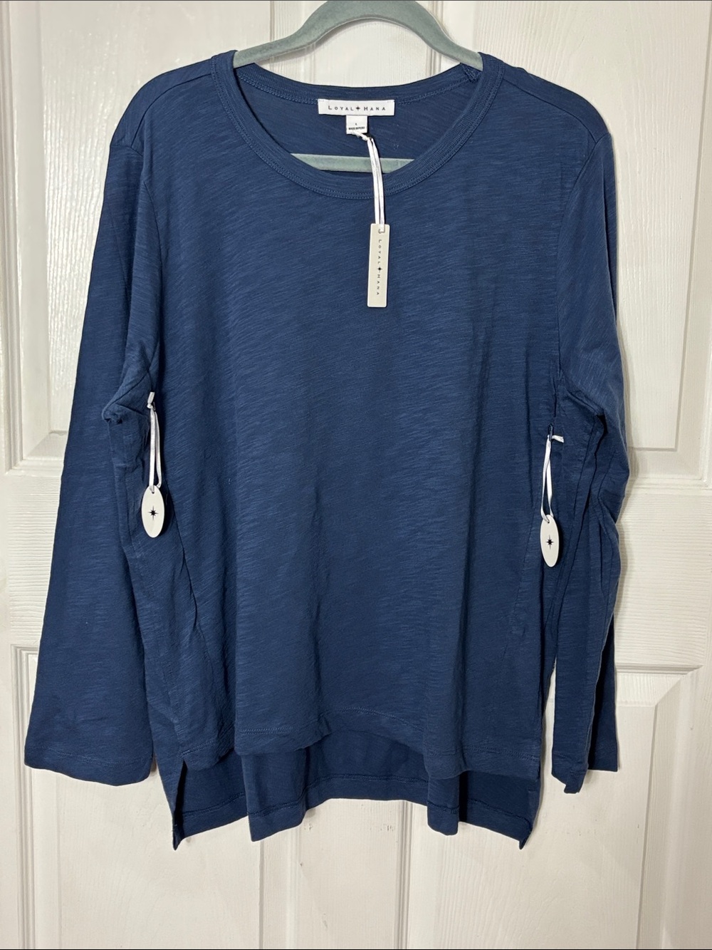 New Loyal Hana Blue Long-Sleeve Crewneck Maternity Breastfeeding Top size Large